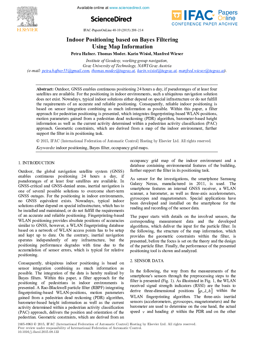 Indoor Positioning based on Bayes Filtering Using Map Information