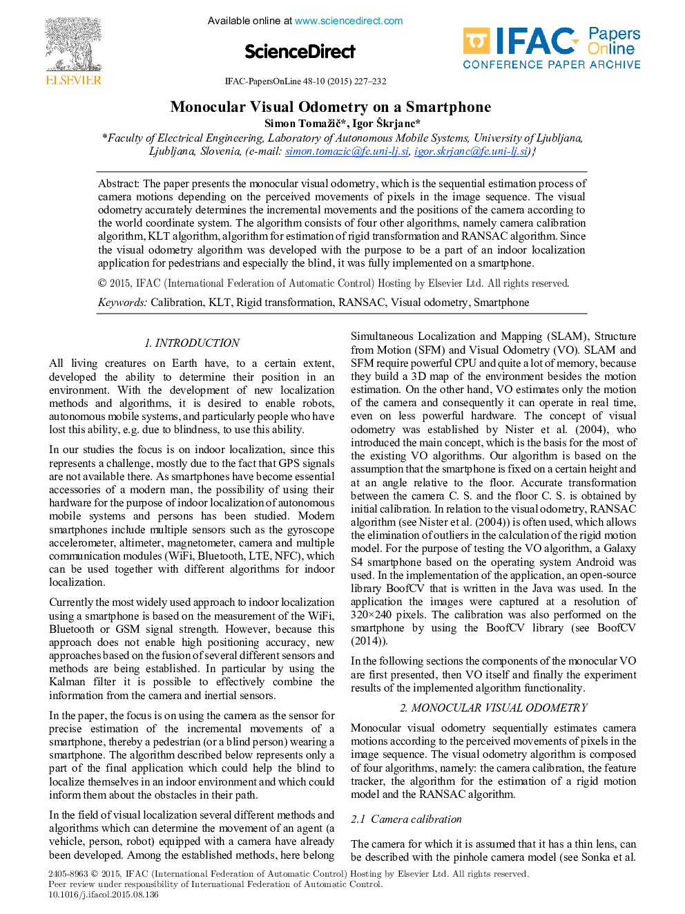 Monocular Visual Odometry on a Smartphone