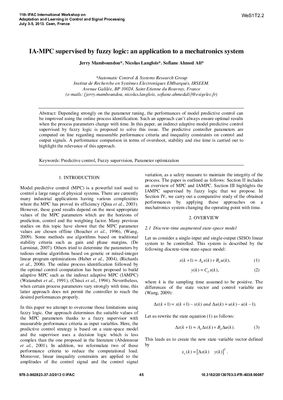 IA-MPC supervised by fuzzy logic: an application to a mechatronics system