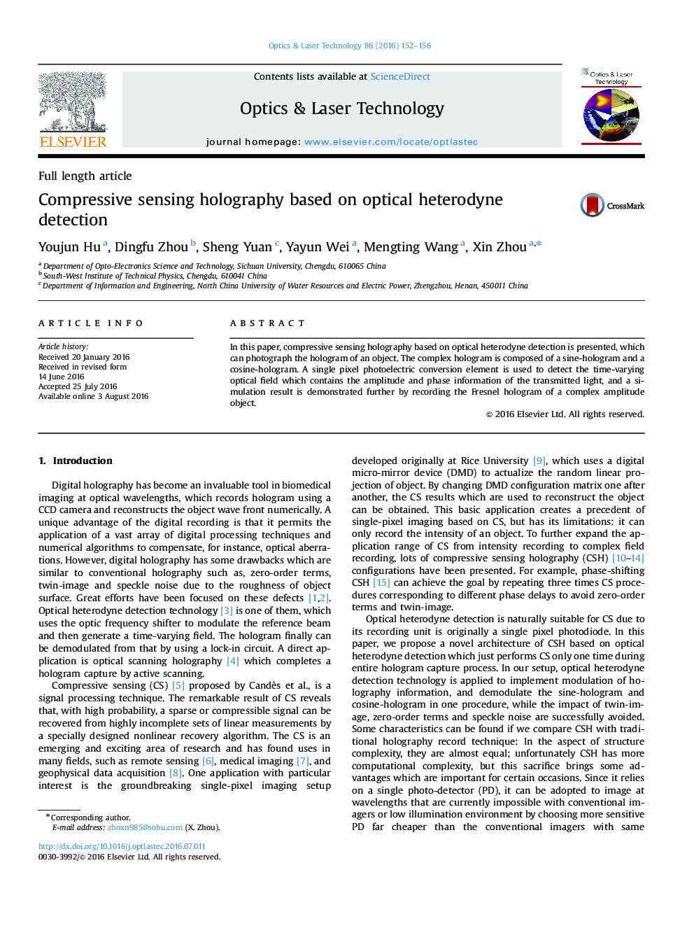 Compressive sensing holography based on optical heterodyne detection