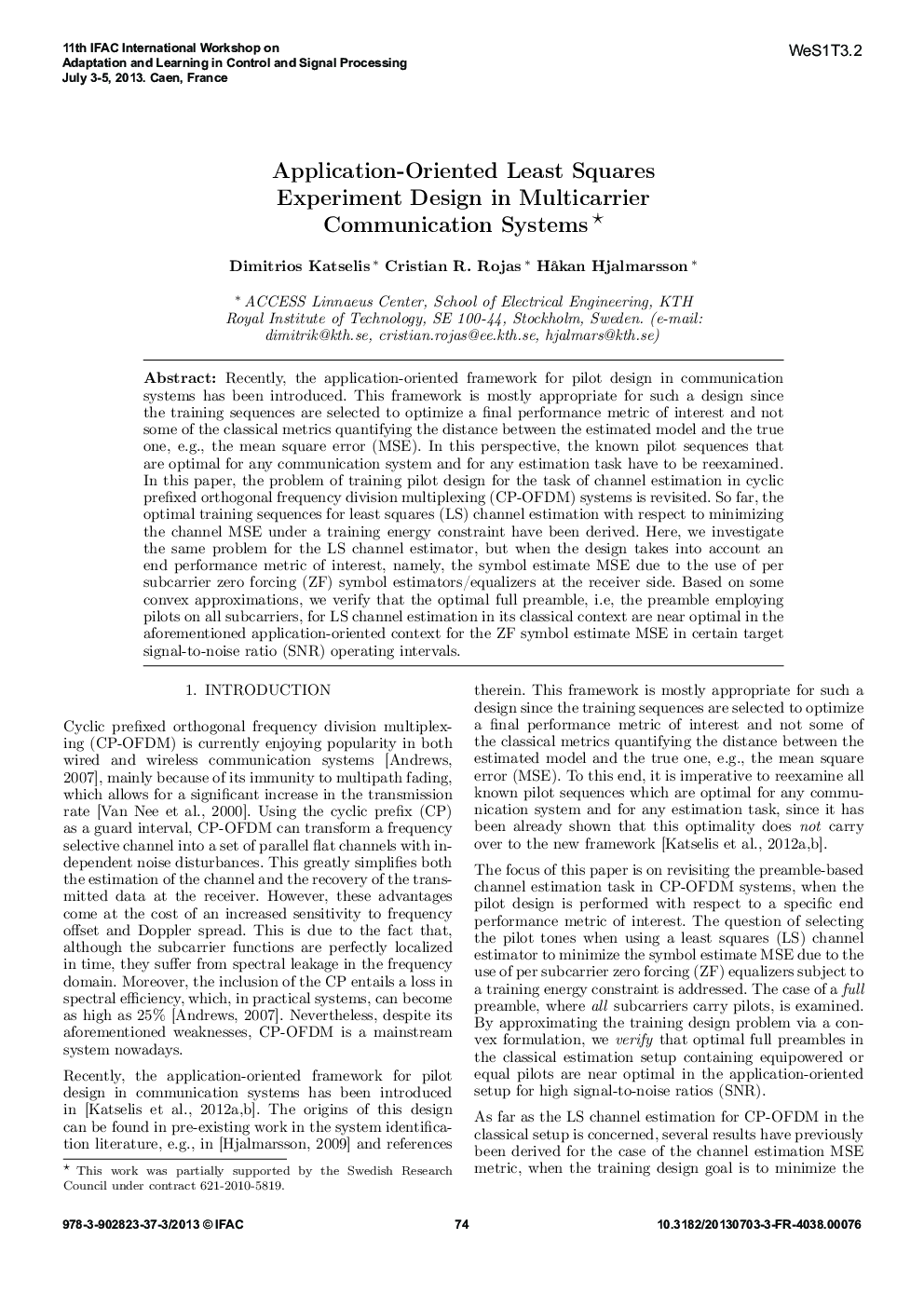 Application-Oriented Least Squares Experiment Design in Multicarrier Communication Systems 