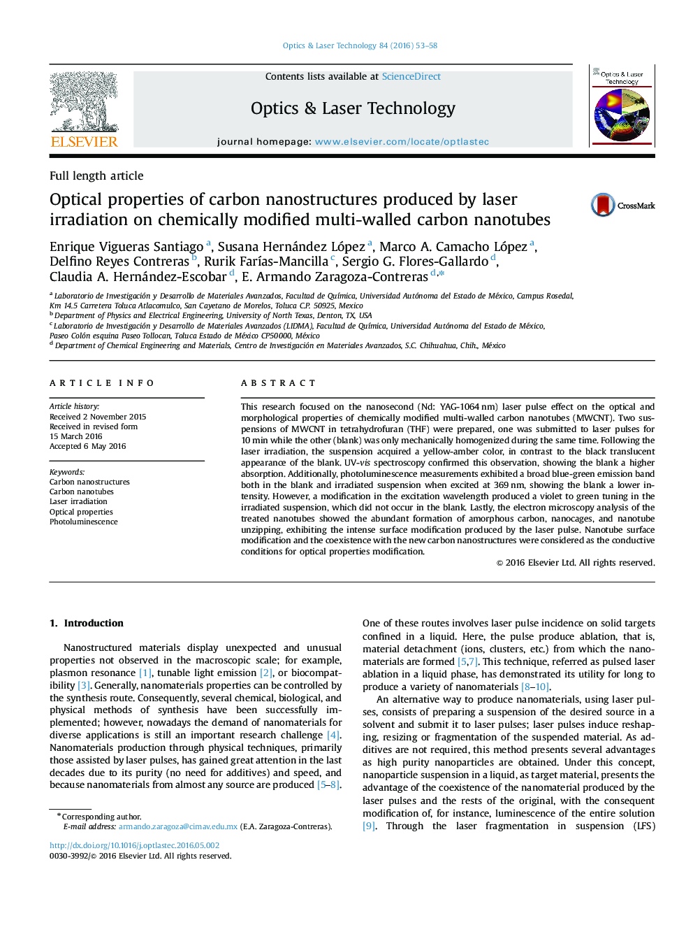 Optical properties of carbon nanostructures produced by laser irradiation on chemically modified multi-walled carbon nanotubes