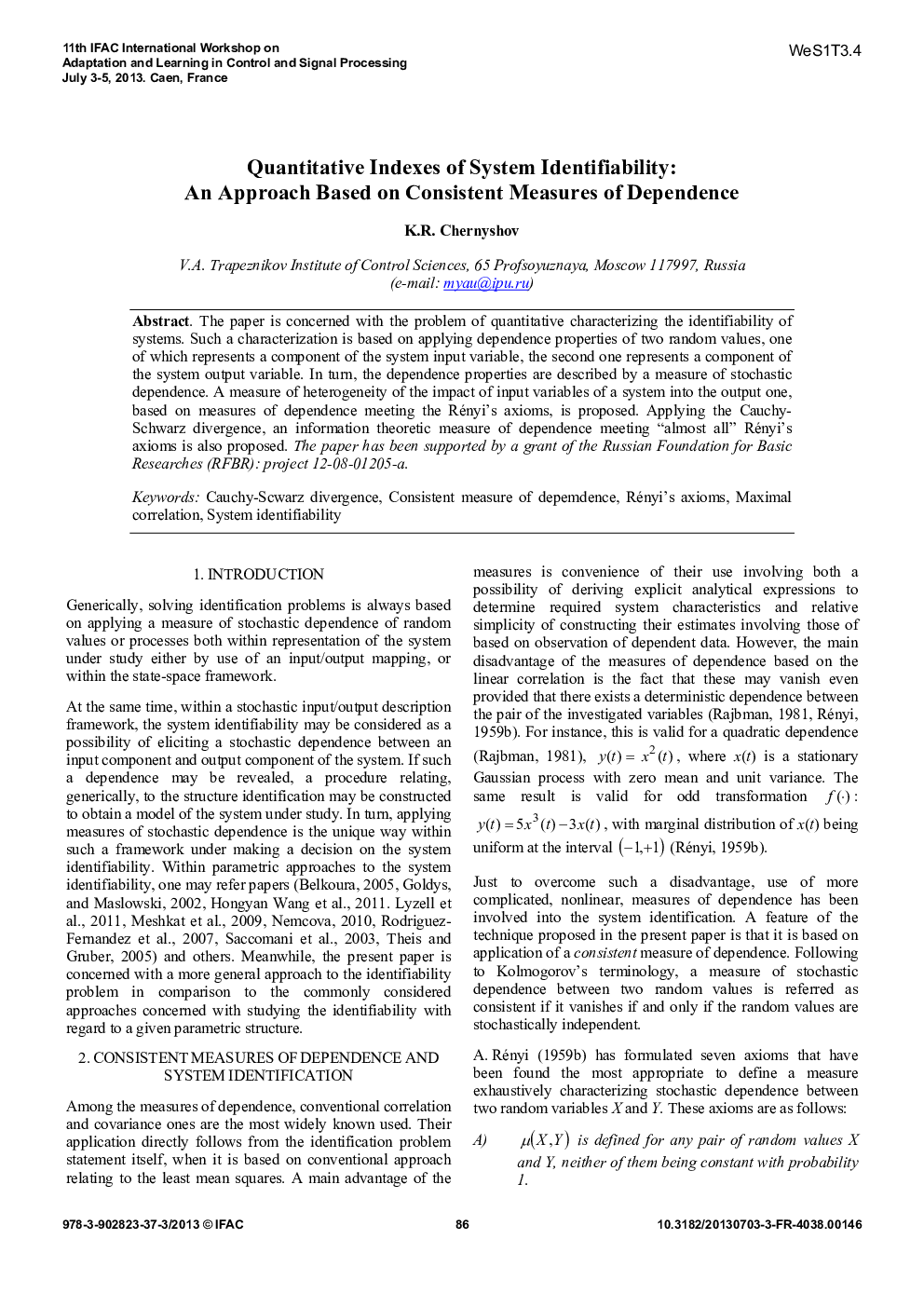 Quantitative Indexes of System Identifiability: An Approach Based on Consistent Measures of Dependence