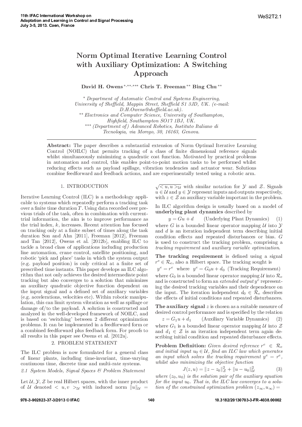 Norm Optimal Iterative Learning Control with Auxiliary Optimization: A Switching Approach