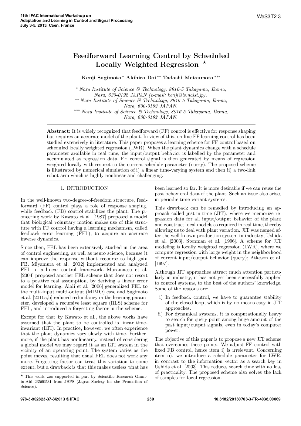 Feedforward Learning Control by Scheduled Locally Weighted Regression 