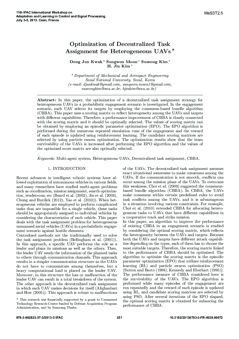 Optimization of Decentralized Task Assignment for Heterogeneous UAVs 