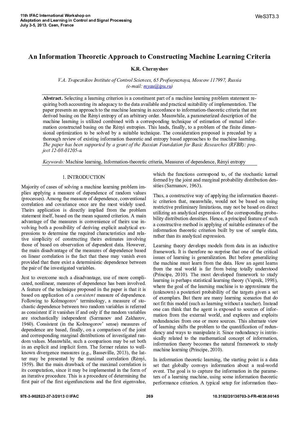 An Information Theoretic Approach to Constructing Machine Learning Criteria