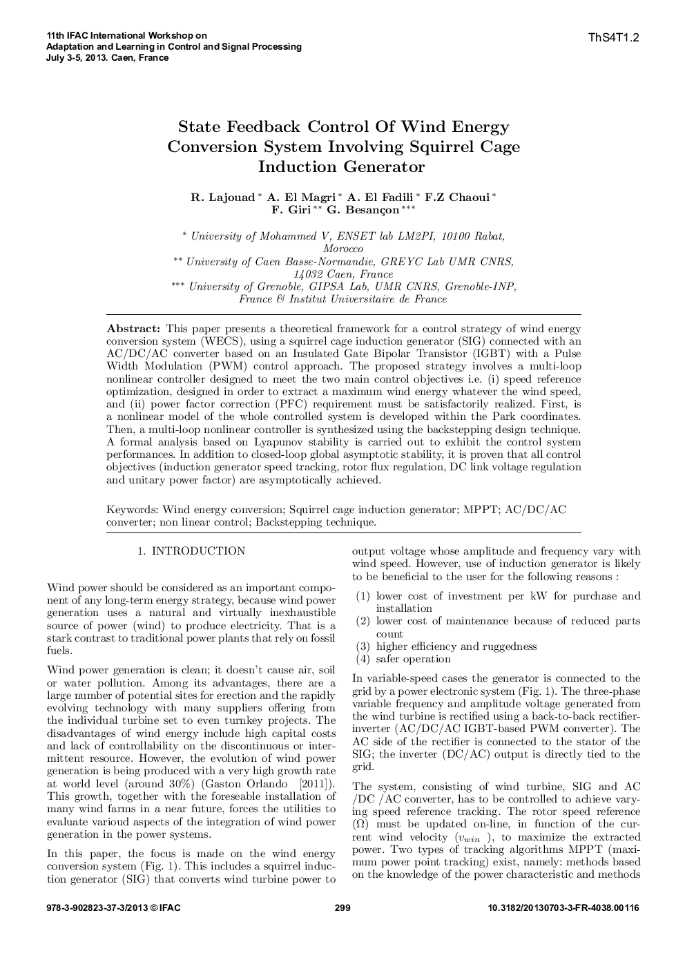 State Feedback Control Of Wind Energy Conversion System Involving Squirrel Cage Induction Generator