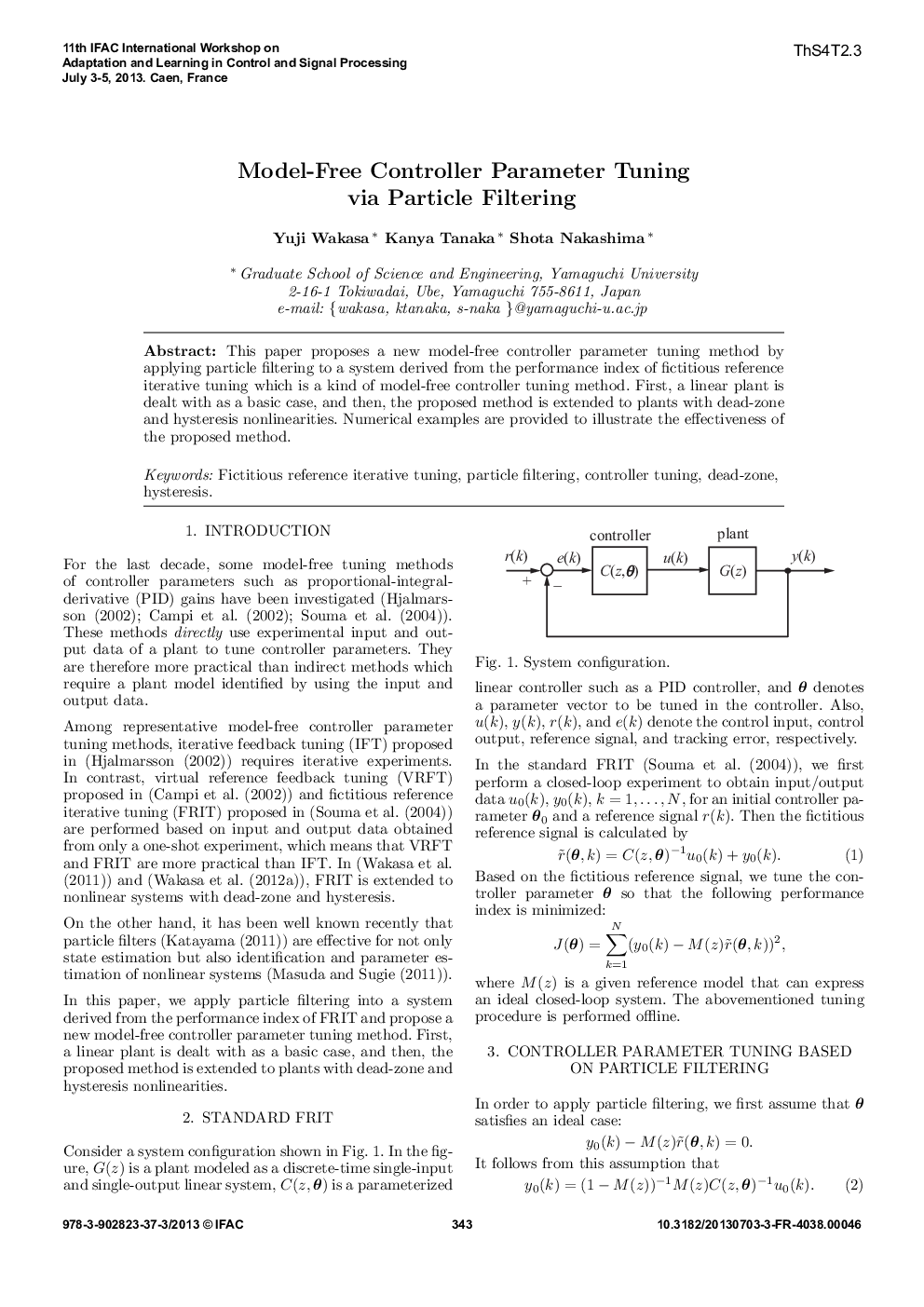 Model-Free Controller Parameter Tuning via Particle Filtering