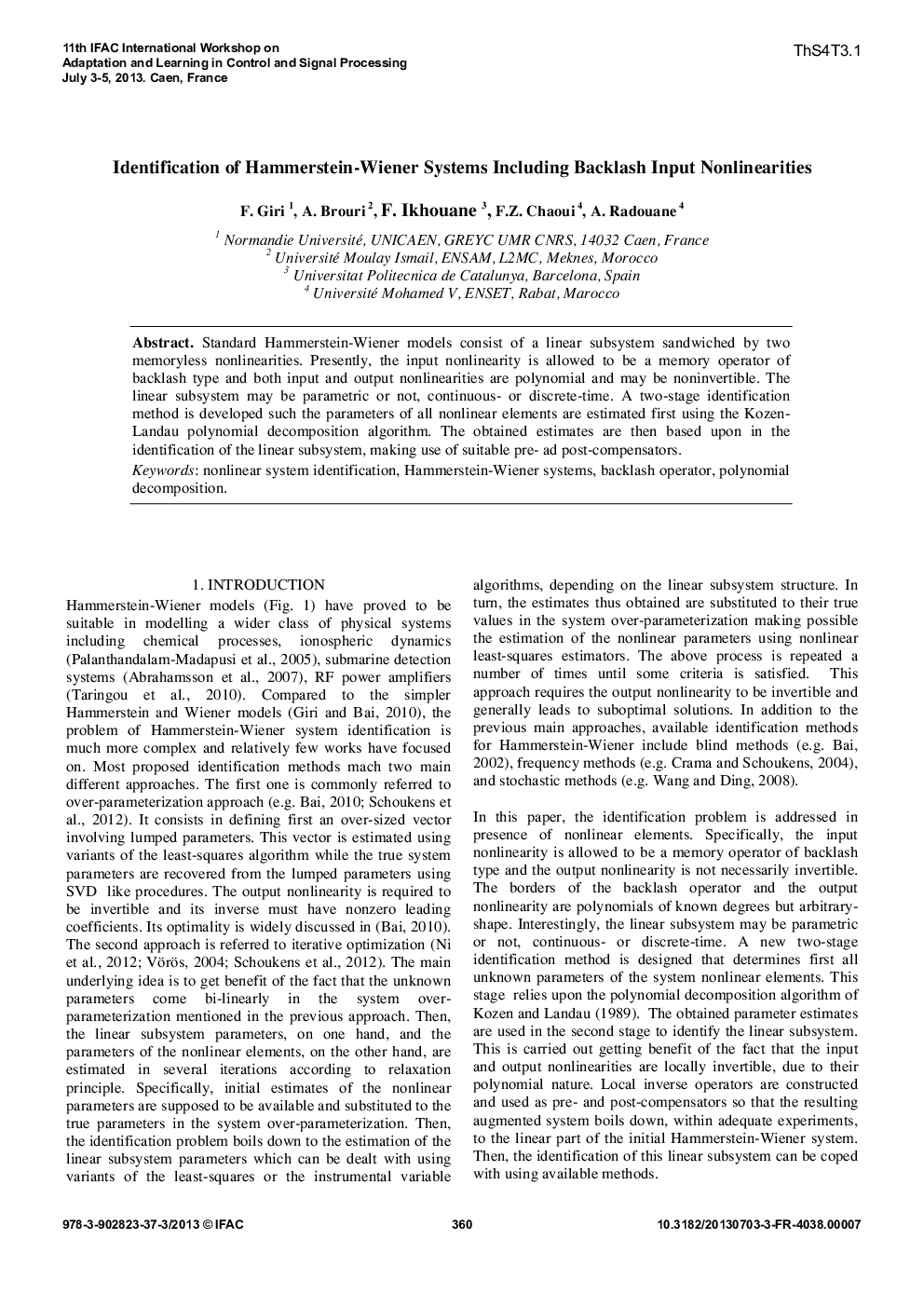 Identification of Hammerstein-Wiener Systems Including Backlash Input Nonlinearities