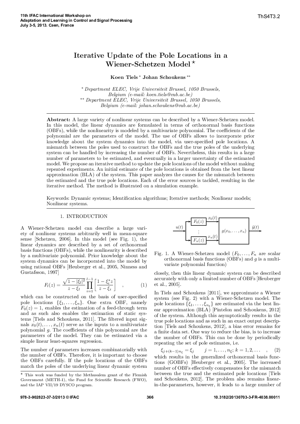 Iterative Update of the Pole Locations in a Wiener-Schetzen Model 