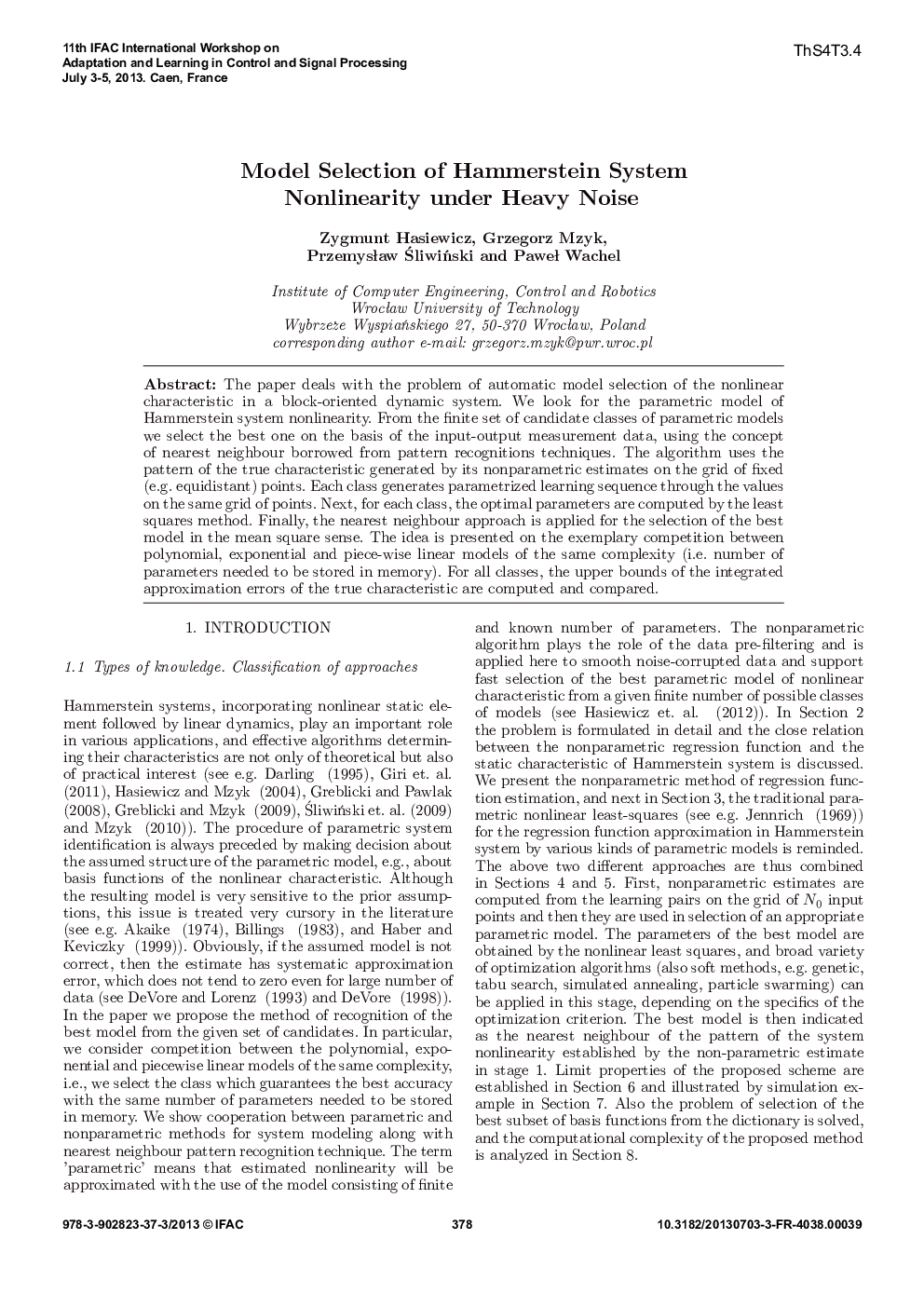 Model Selection of Hammerstein System Nonlinearity under Heavy Noise