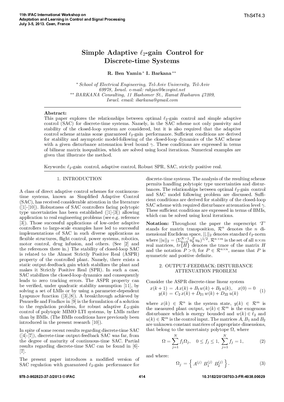 Simple Adaptive L2-gain Control for Discrete-time Systems