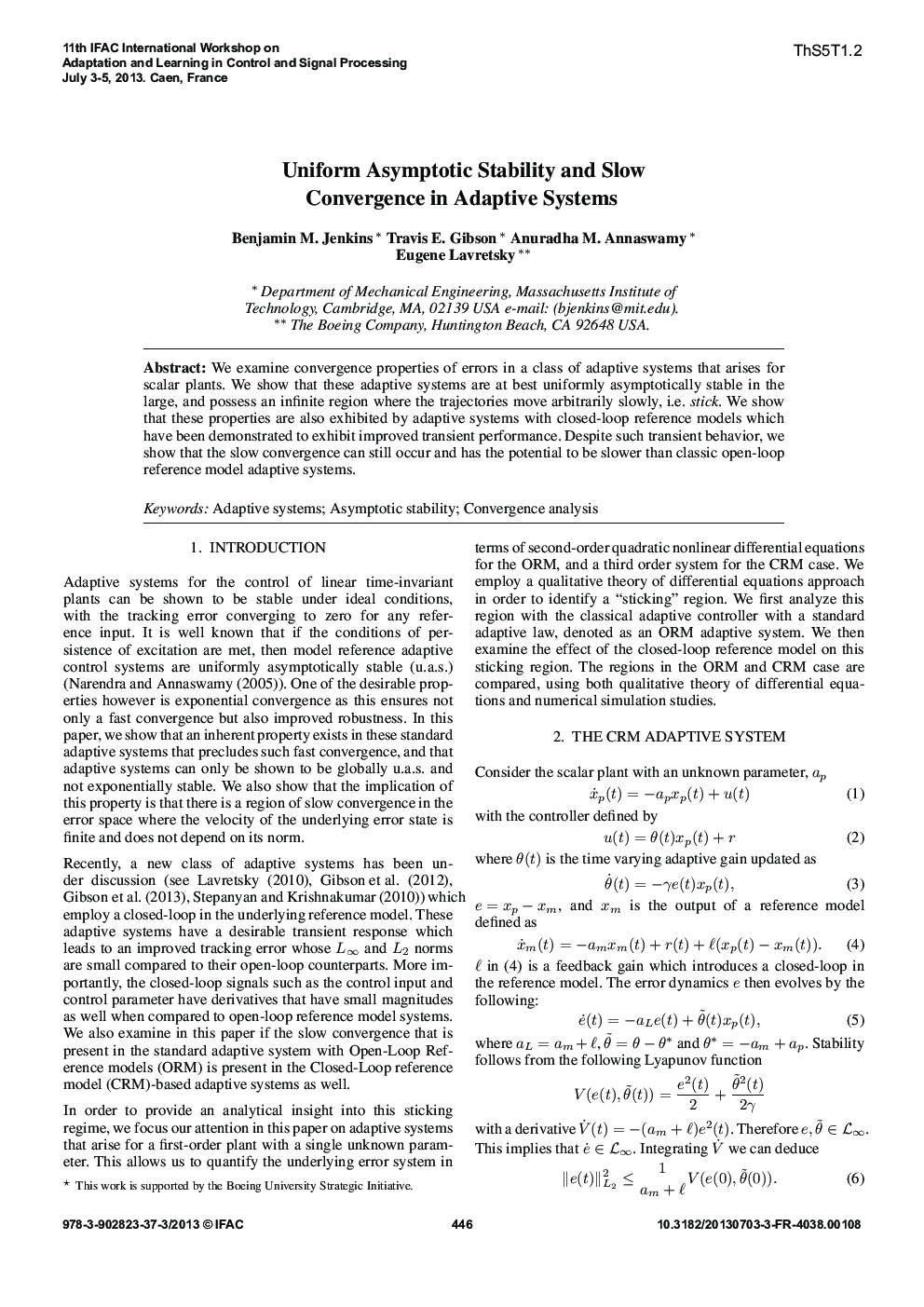 Uniform Asymptotic Stability and Slow Convergence in Adaptive Systems 
