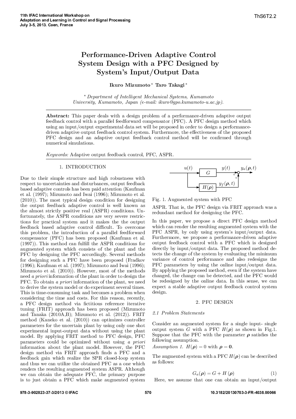 Performance-Driven Adaptive Control System Design with a PFC Designed by System's Input/Output Data