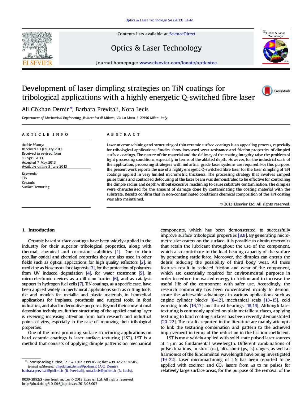 Development of laser dimpling strategies on TiN coatings for tribological applications with a highly energetic Q-switched fibre laser