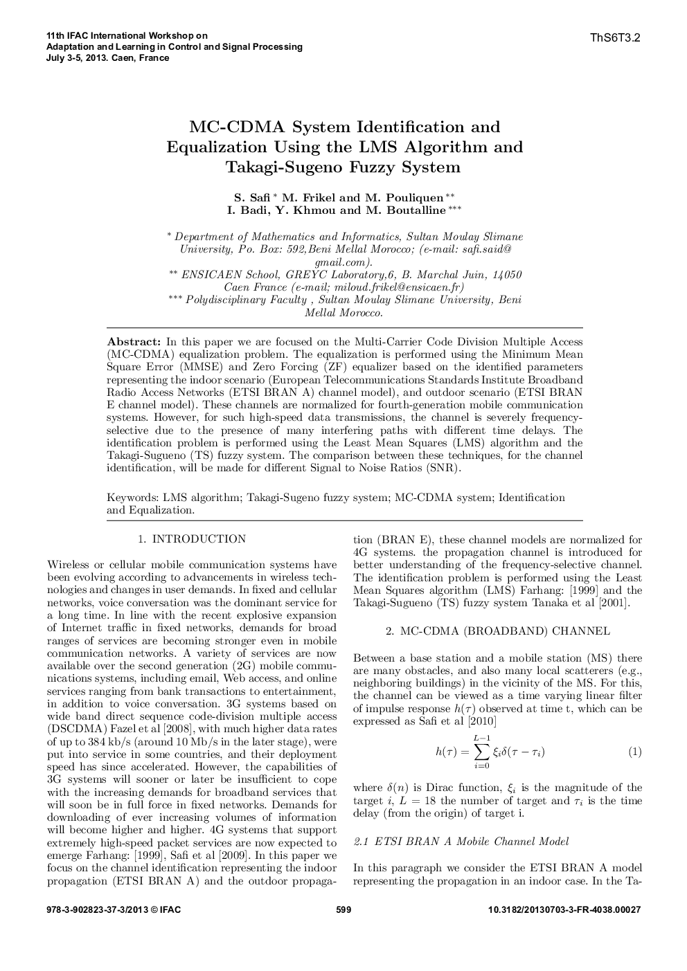 MC-CDMA System Identification and Equalization Using the LMS Algorithm and Takagi-Sugeno Fuzzy System