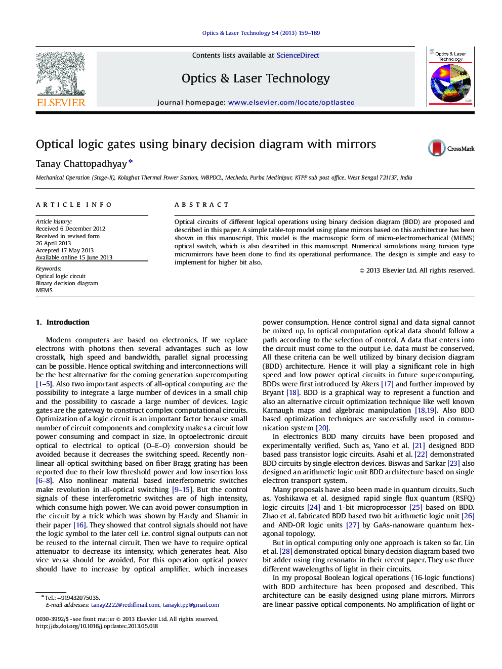 Optical logic gates using binary decision diagram with mirrors