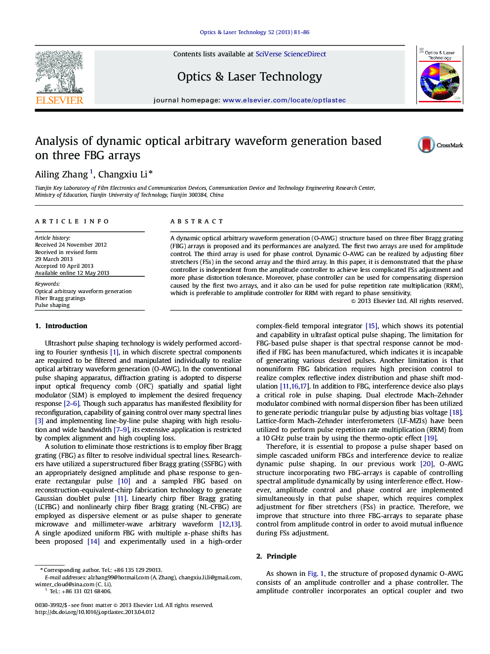 Analysis of dynamic optical arbitrary waveform generation based on three FBG arrays