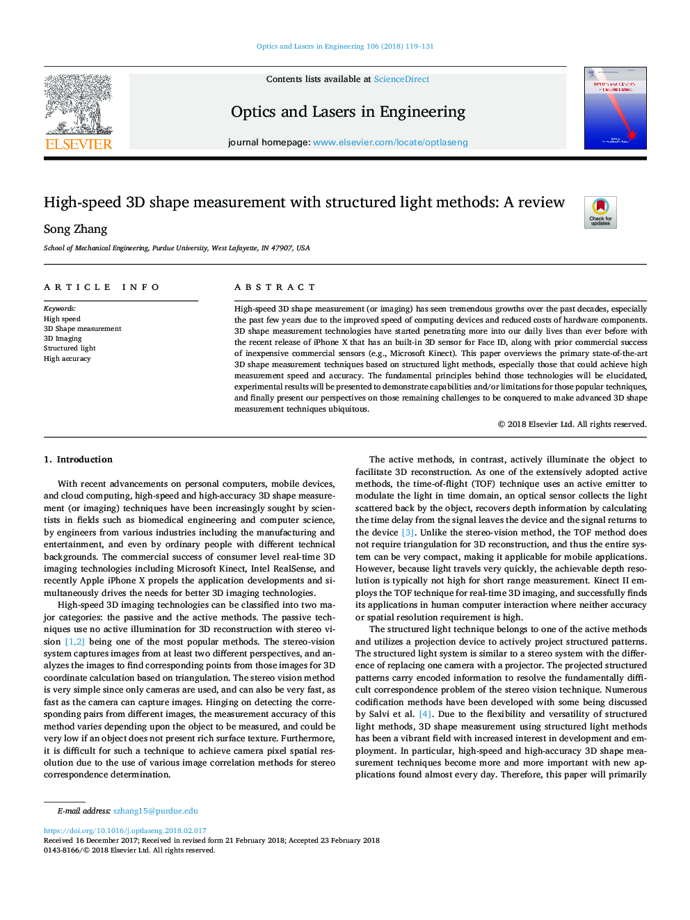 High-speed 3D shape measurement with structured light methods: A review