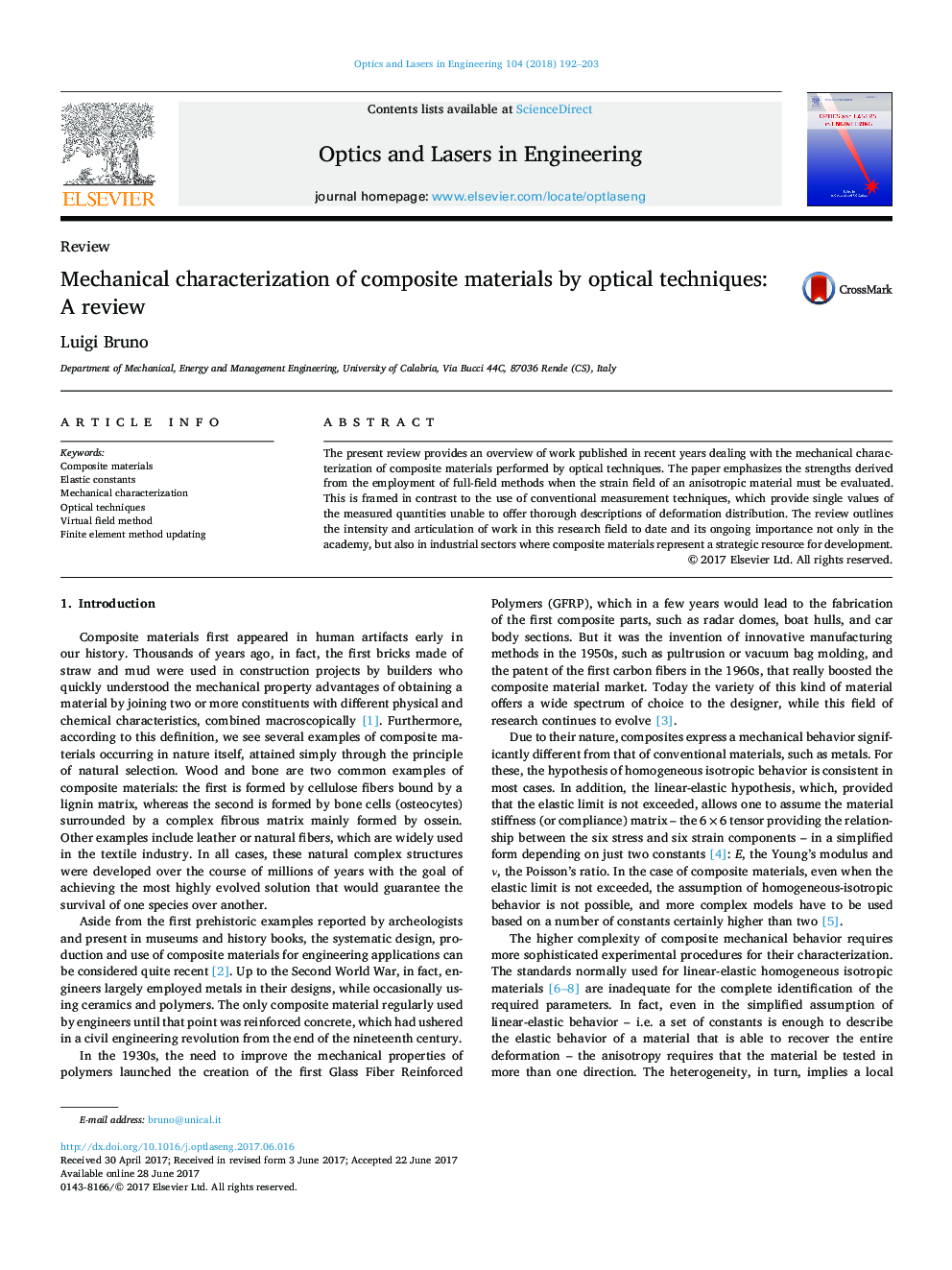 Mechanical characterization of composite materials by optical techniques: A review