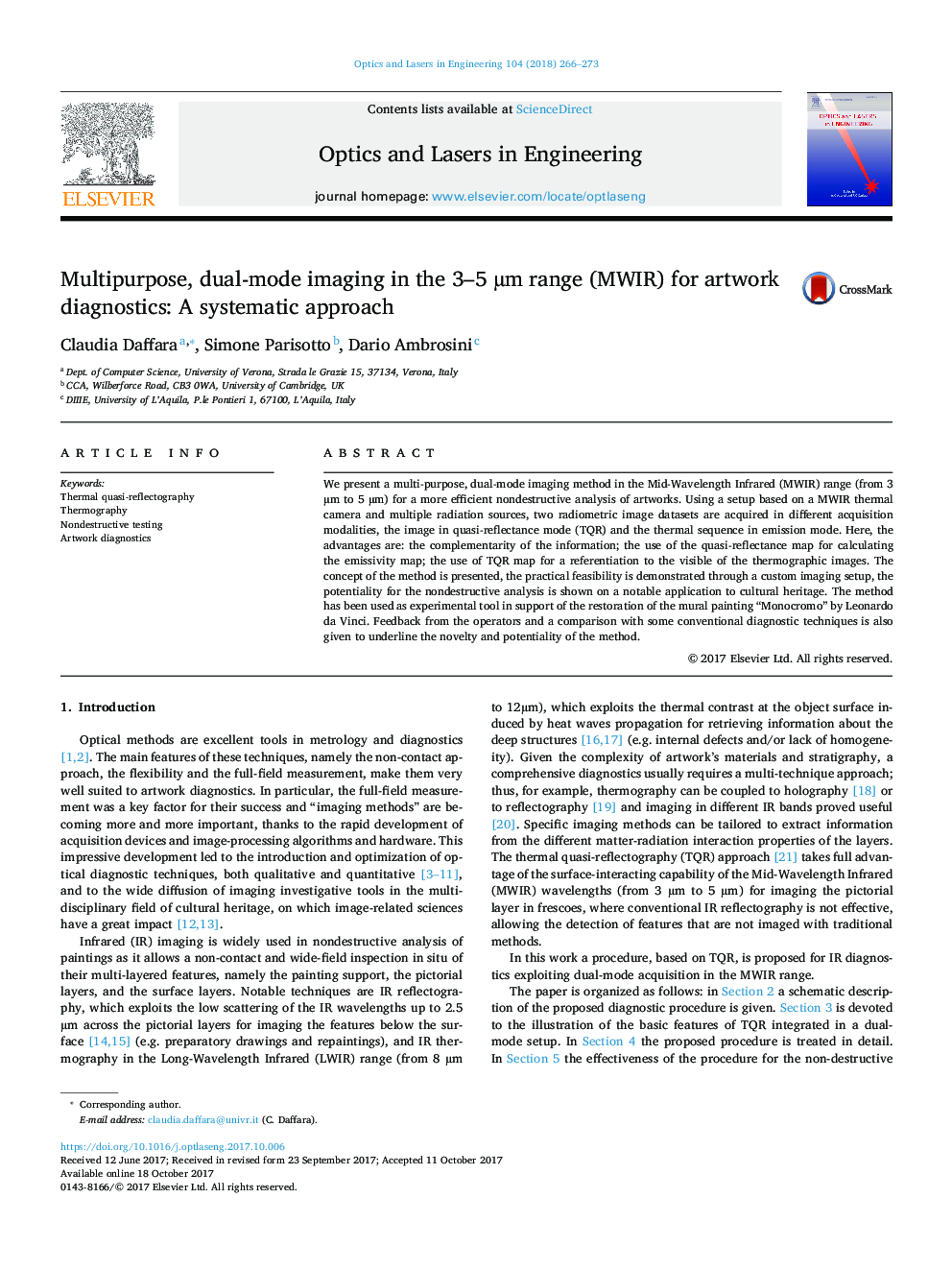 Multipurpose, dual-mode imaging in the 3-5 Âµm range (MWIR) for artwork diagnostics: A systematic approach