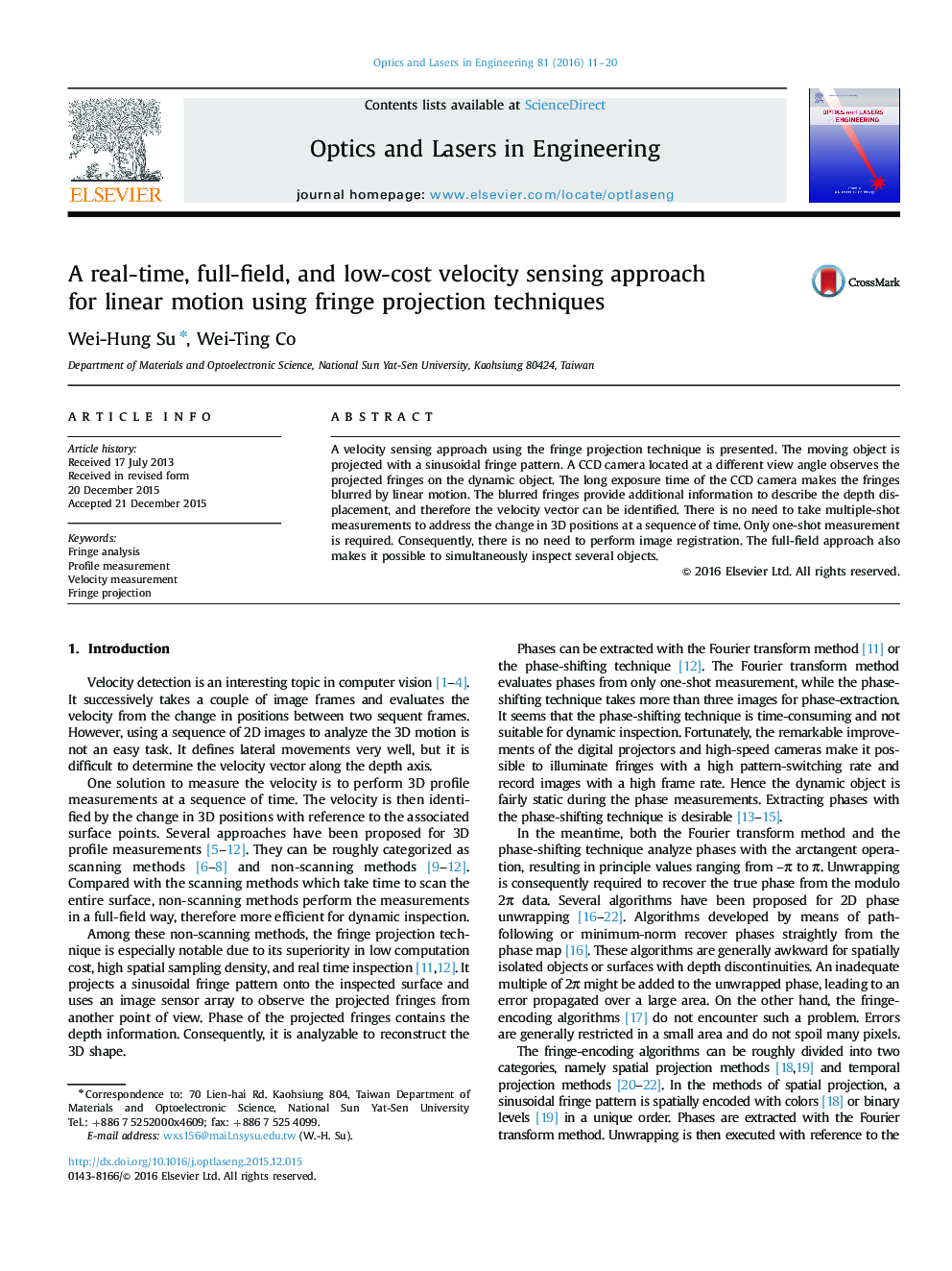 A real-time, full-field, and low-cost velocity sensing approach for linear motion using fringe projection techniques