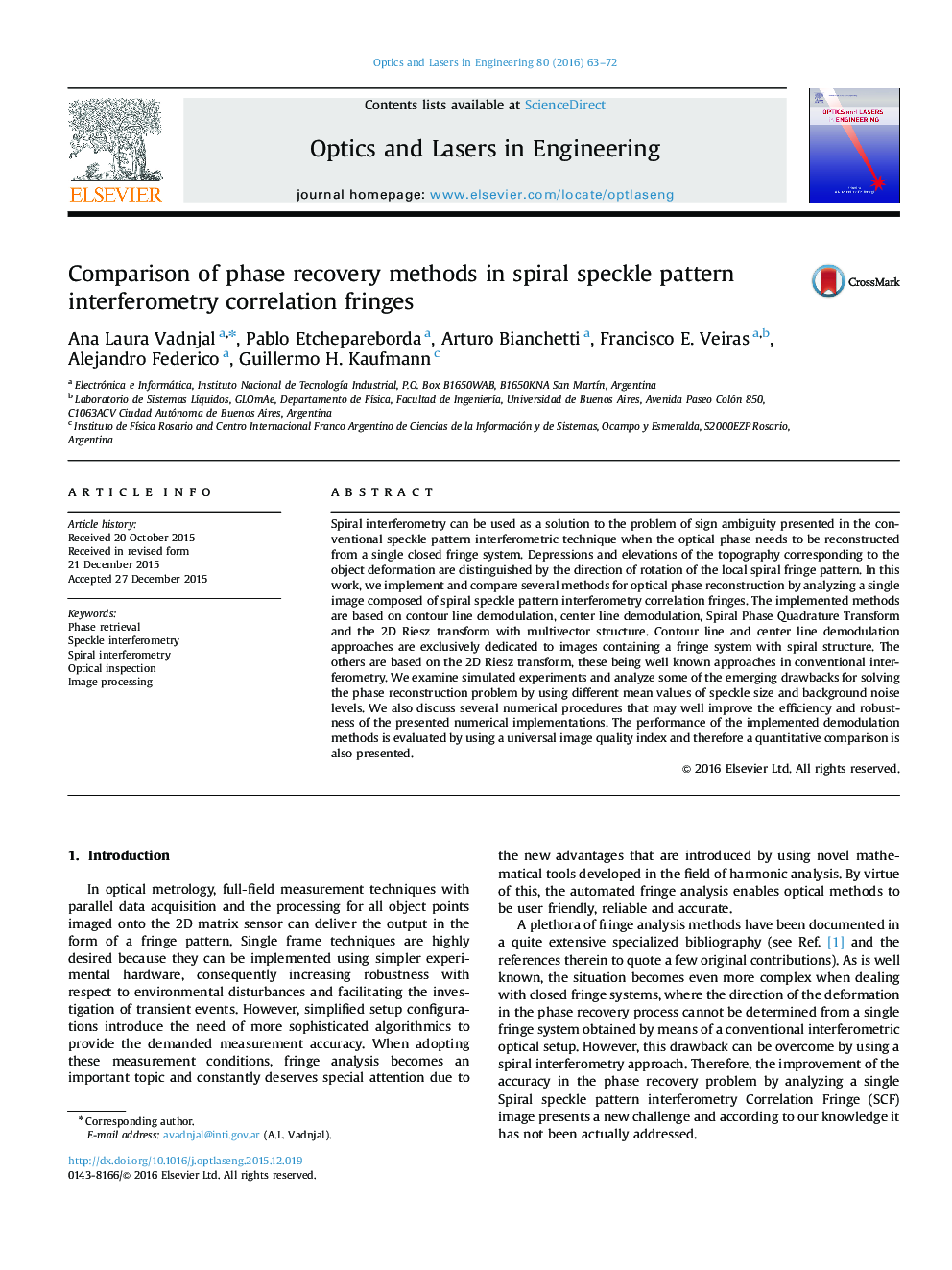 Comparison of phase recovery methods in spiral speckle pattern interferometry correlation fringes