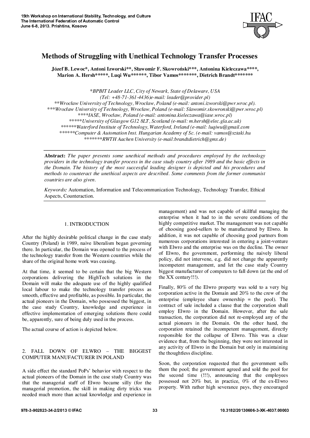 Methods of Struggling with Unethical Technology Transfer Processes