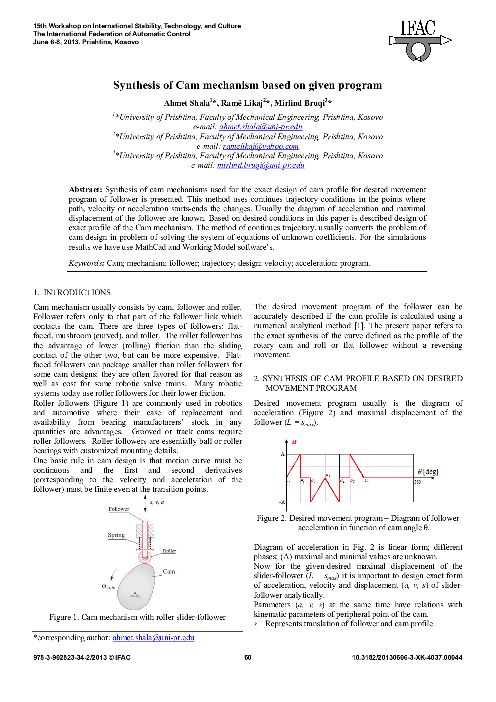Synthesis of Cam mechanism based on given program