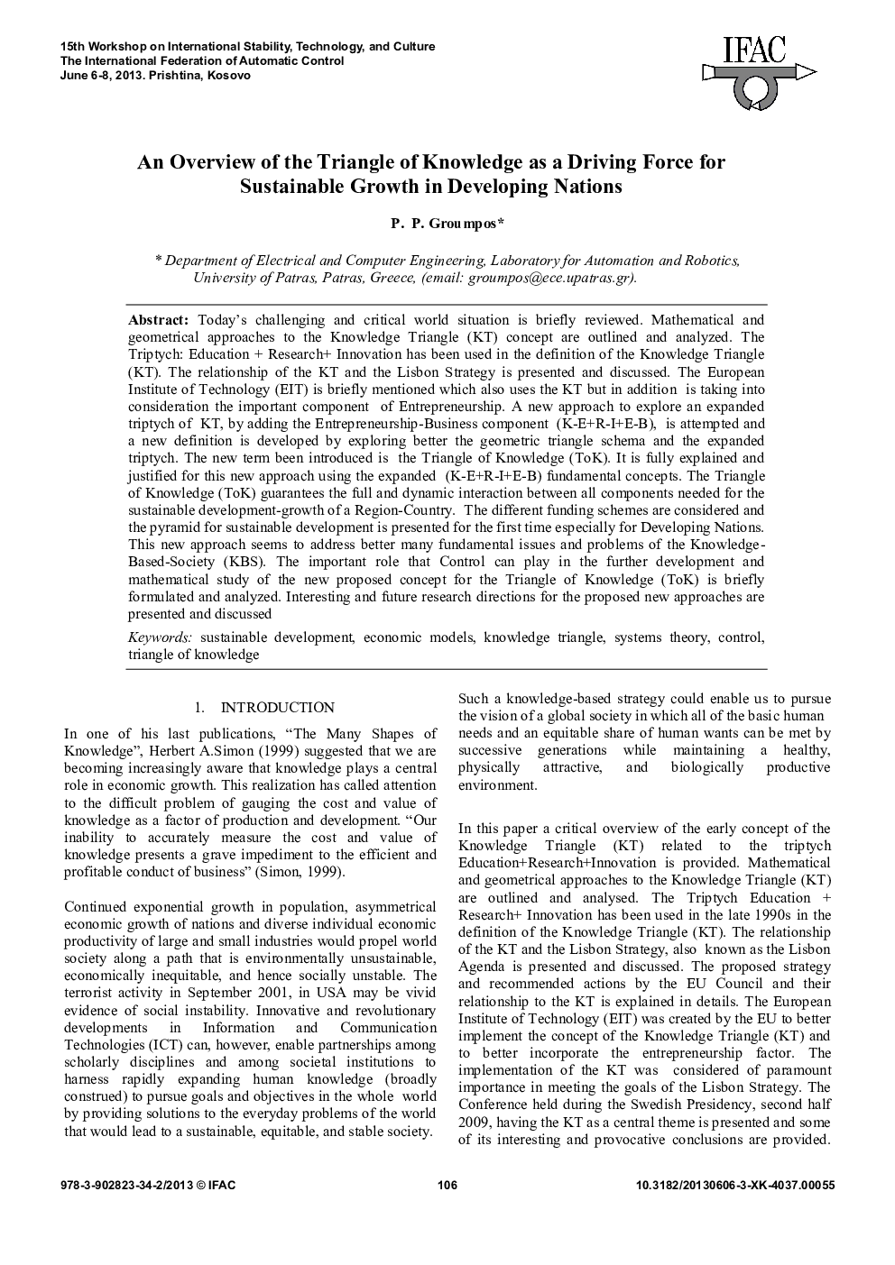 An Overview of the Triangle of Knowledge as a Driving Force for Sustainable Growth in Developing Nations