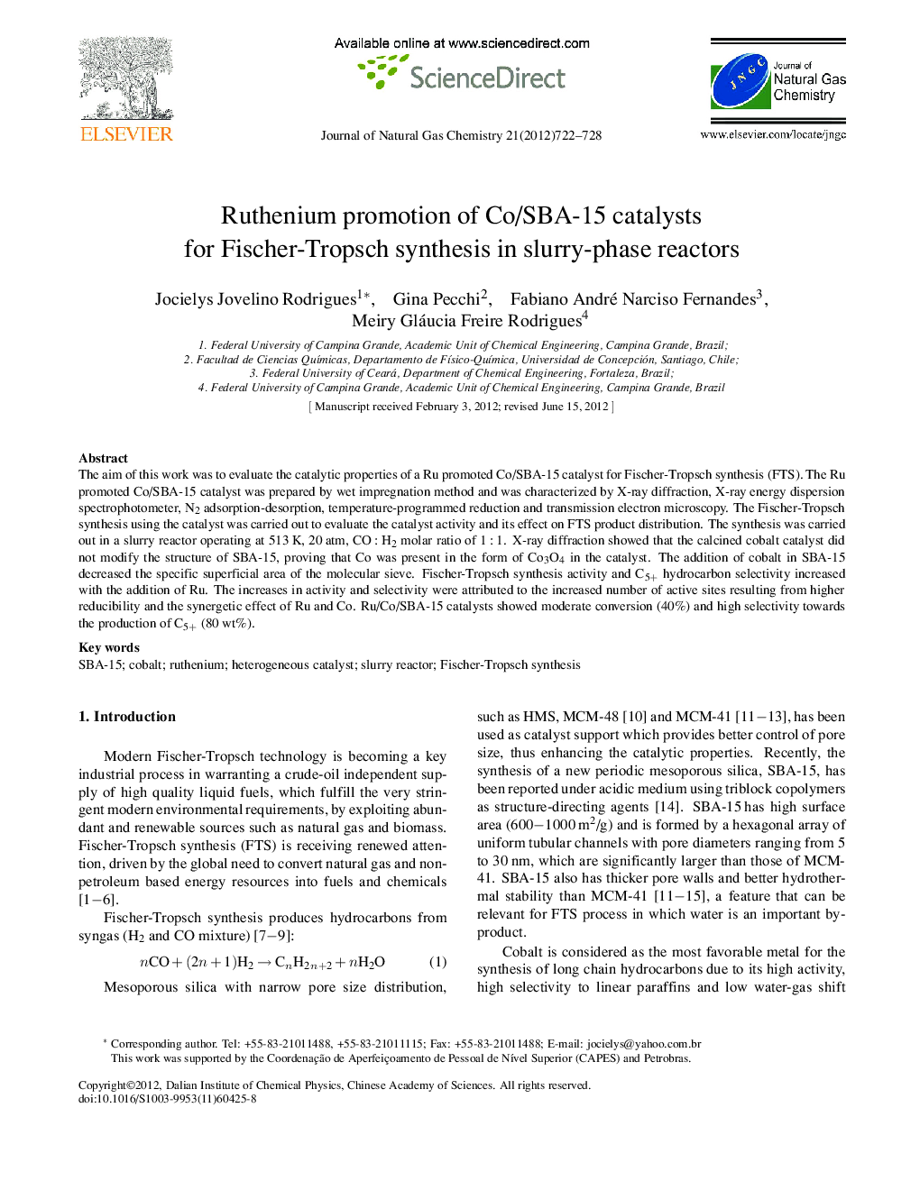 Ruthenium promotion of Co/SBA-15 catalysts for Fischer-Tropsch synthesis in slurry-phase reactors 