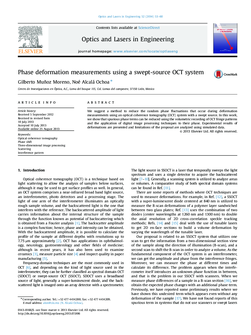 Phase deformation measurements using a swept-source OCT system