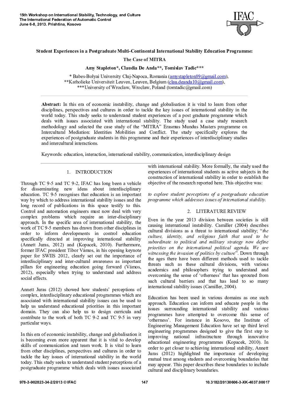 عکس صفحه اول مقاله: Student Experiences in a Postgraduate Multi-Continental International Stability Education Programme: The Case of MITRA Student Experiences in a Postgraduate Multi-Continental International Stability Education Programme: The Case of MITRA