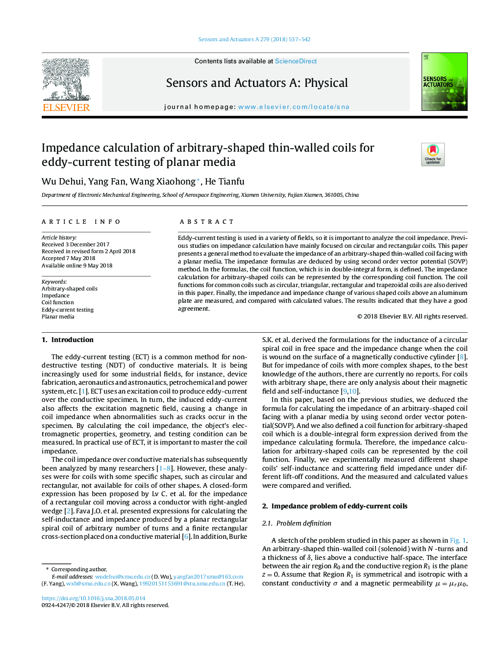 Impedance calculation of arbitrary-shaped thin-walled coils for eddy-current testing of planar media