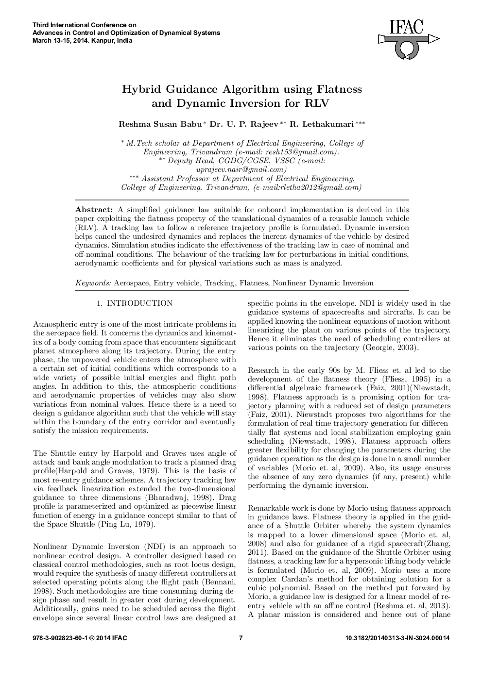 Hybrid Guidance Algorithm using Flatness and Dynamic Inversion for RLV