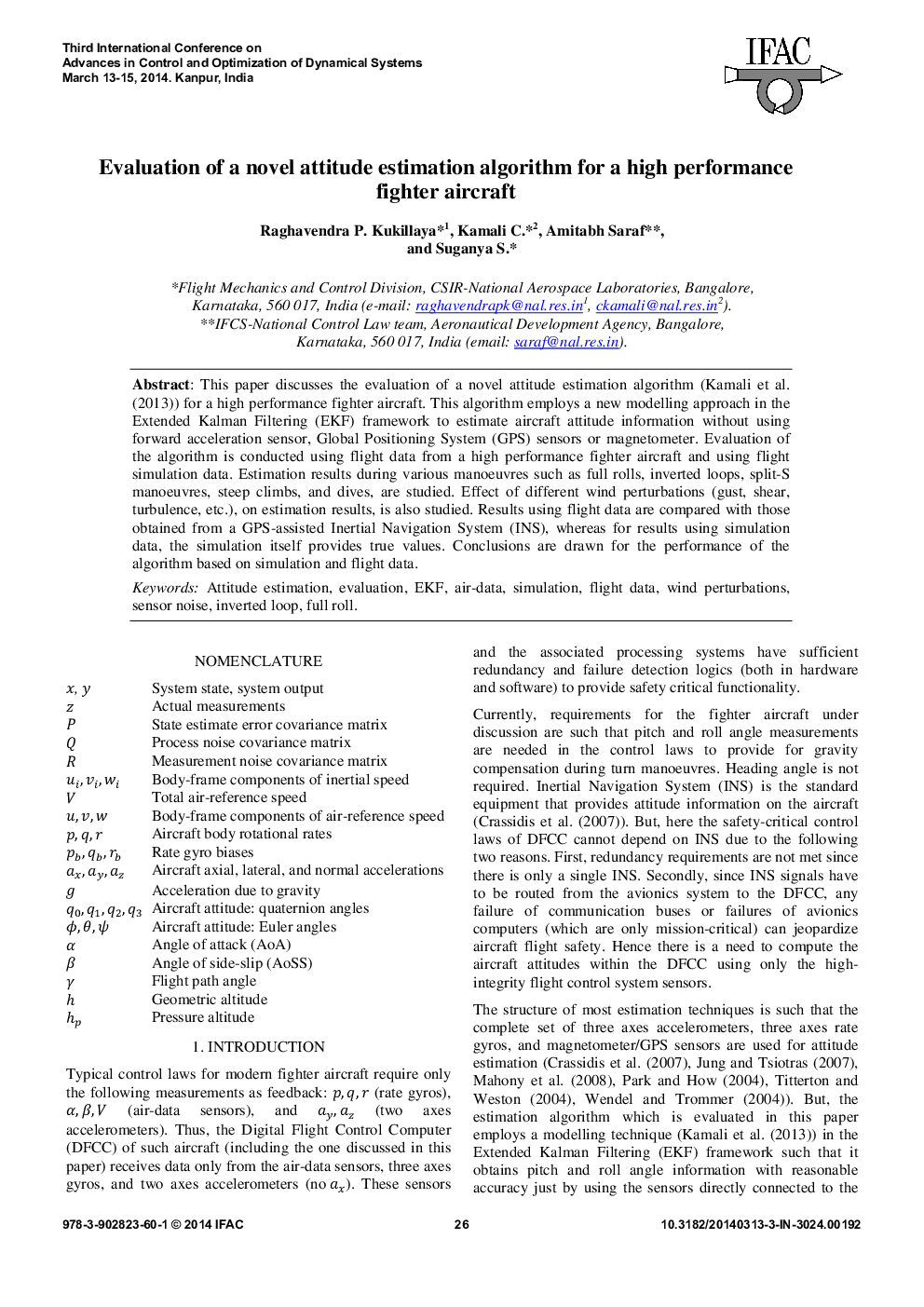 Evaluation of a novel attitude estimation algorithm for a high performance fighter aircraft