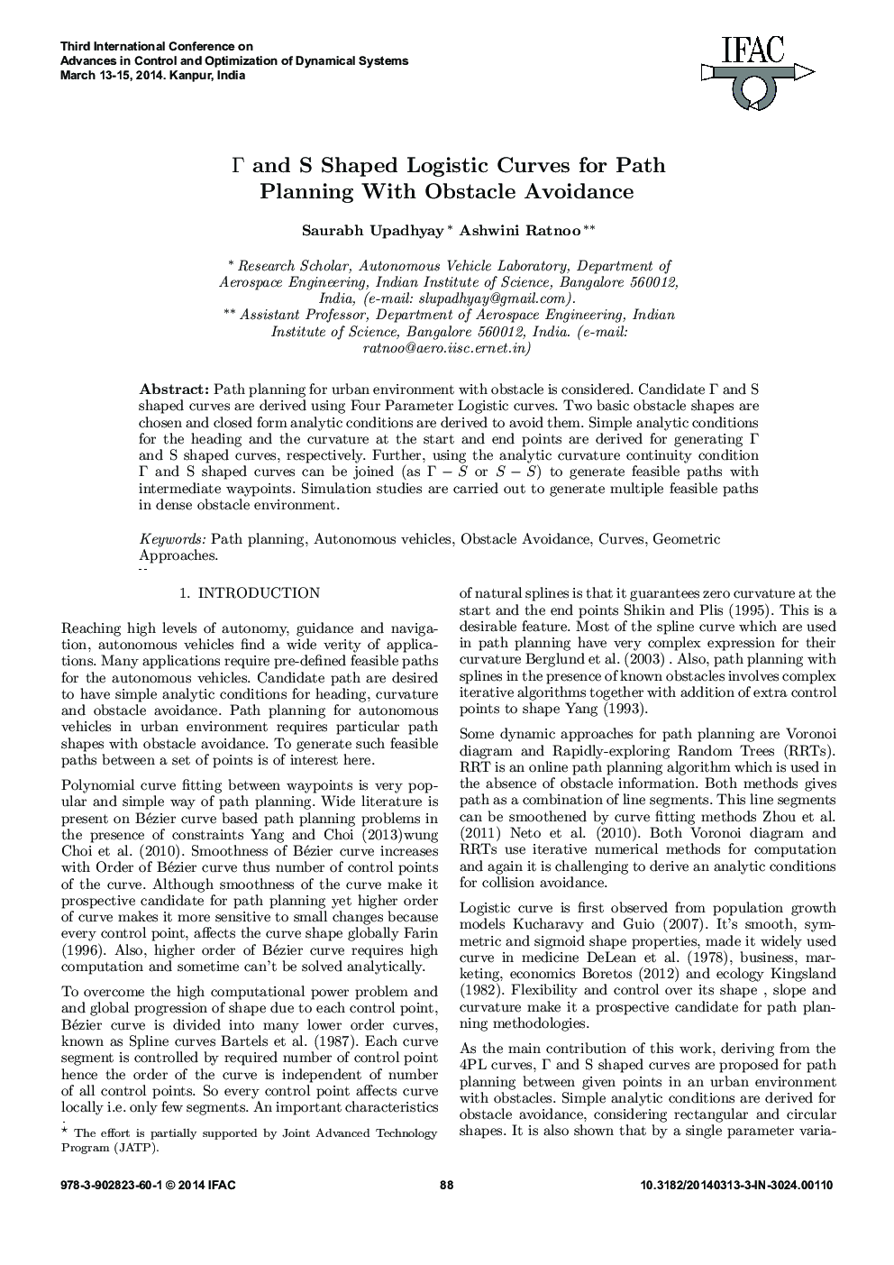 Γ and S Shaped Logistic Curves for Path Planning With Obstacle Avoidance