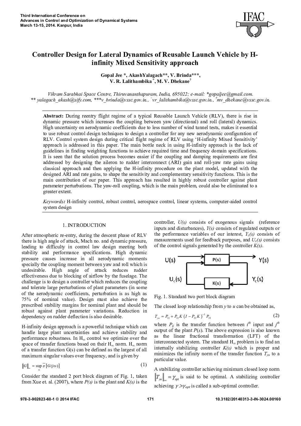 Controller Design for Lateral Dynamics of Reusable Launch Vehicle by H-infinity Mixed Sensitivity approach