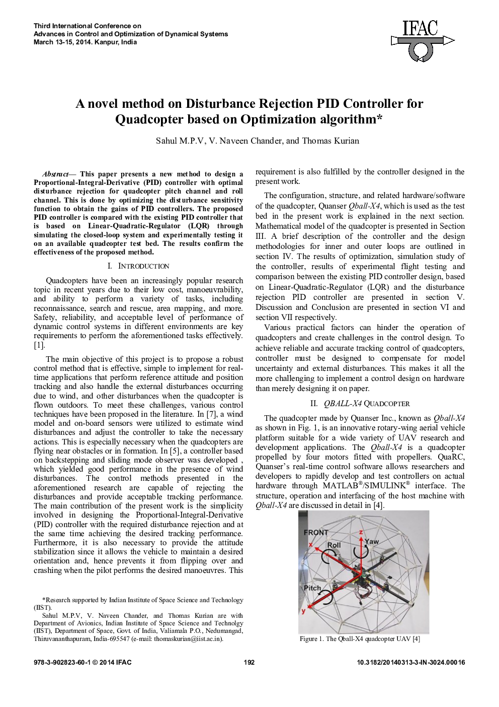 A novel method on Disturbance Rejection PID Controller for Quadcopter based on Optimization algorithm 