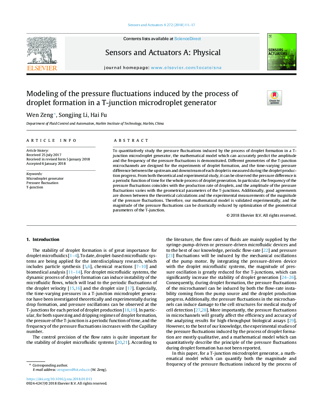 Modeling of the pressure fluctuations induced by the process of droplet formation in a T-junction microdroplet generator