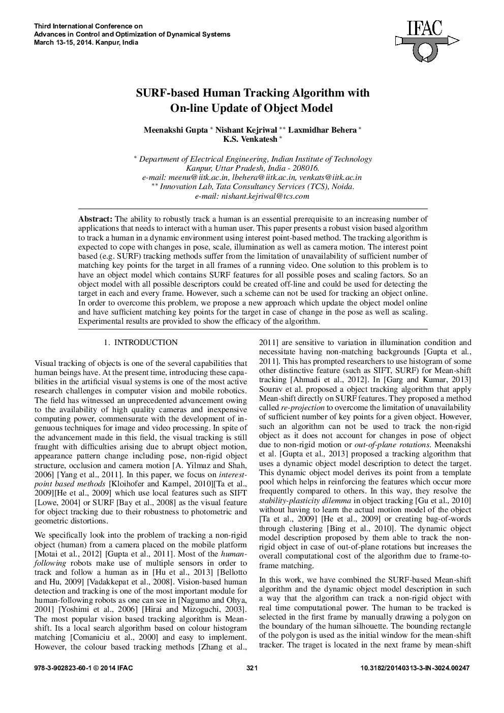 SURF-based Human Tracking Algorithm with On-line Update of Object Model