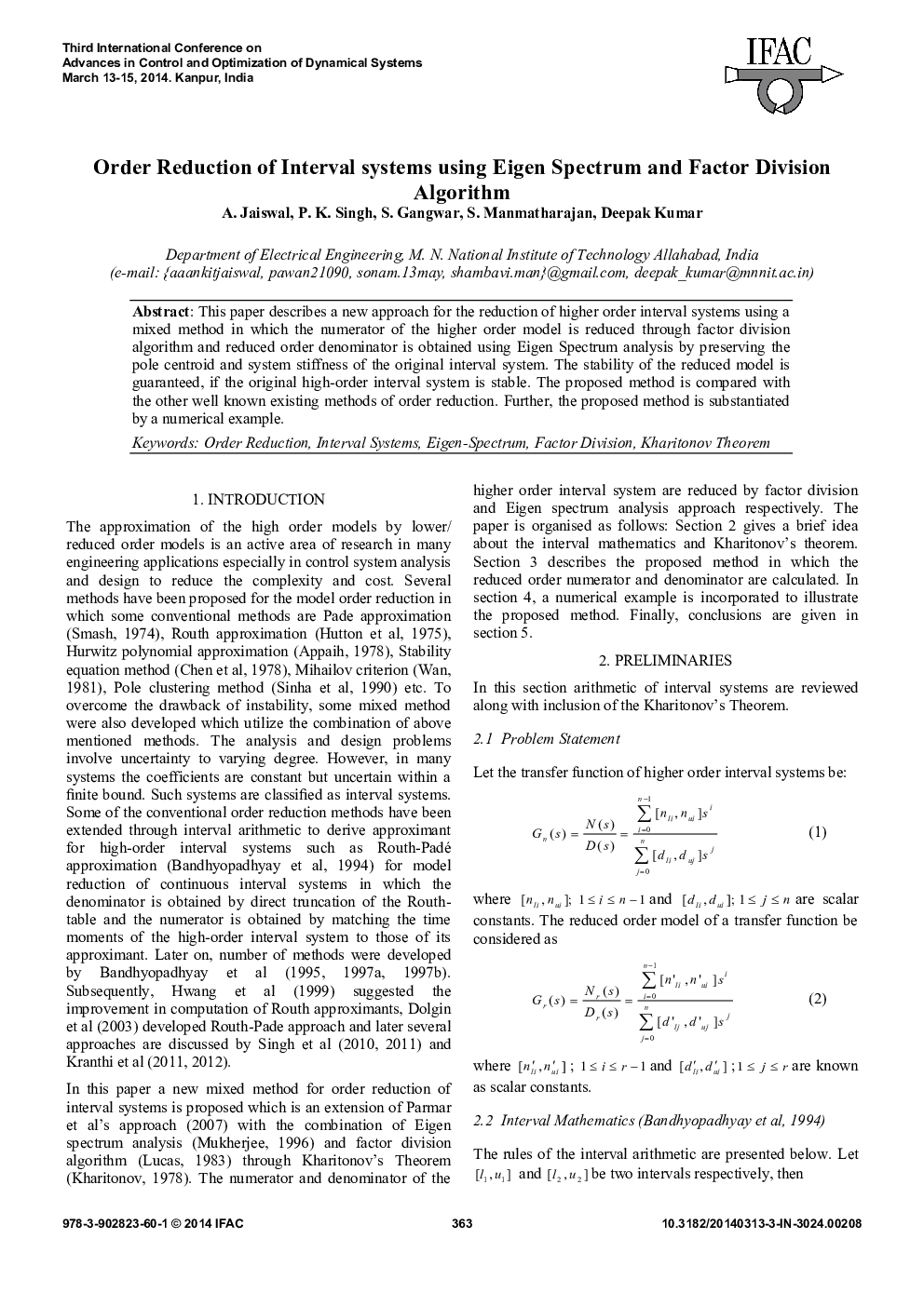 Order Reduction of Interval systems using Eigen Spectrum and Factor Division Algorithm