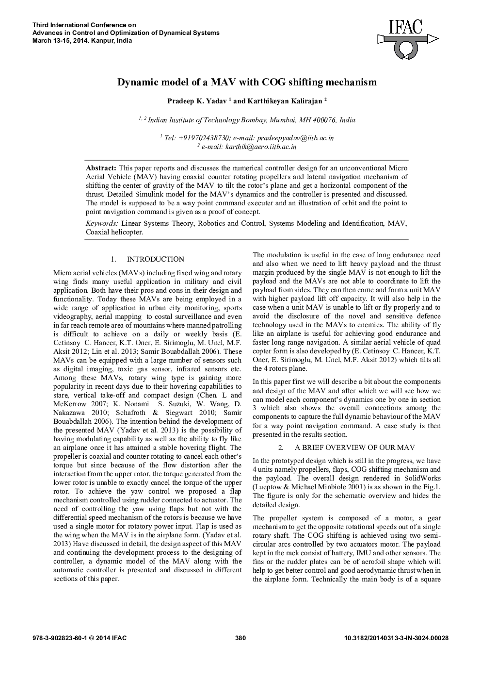 Dynamic model of a MAV with COG shifting mechanism