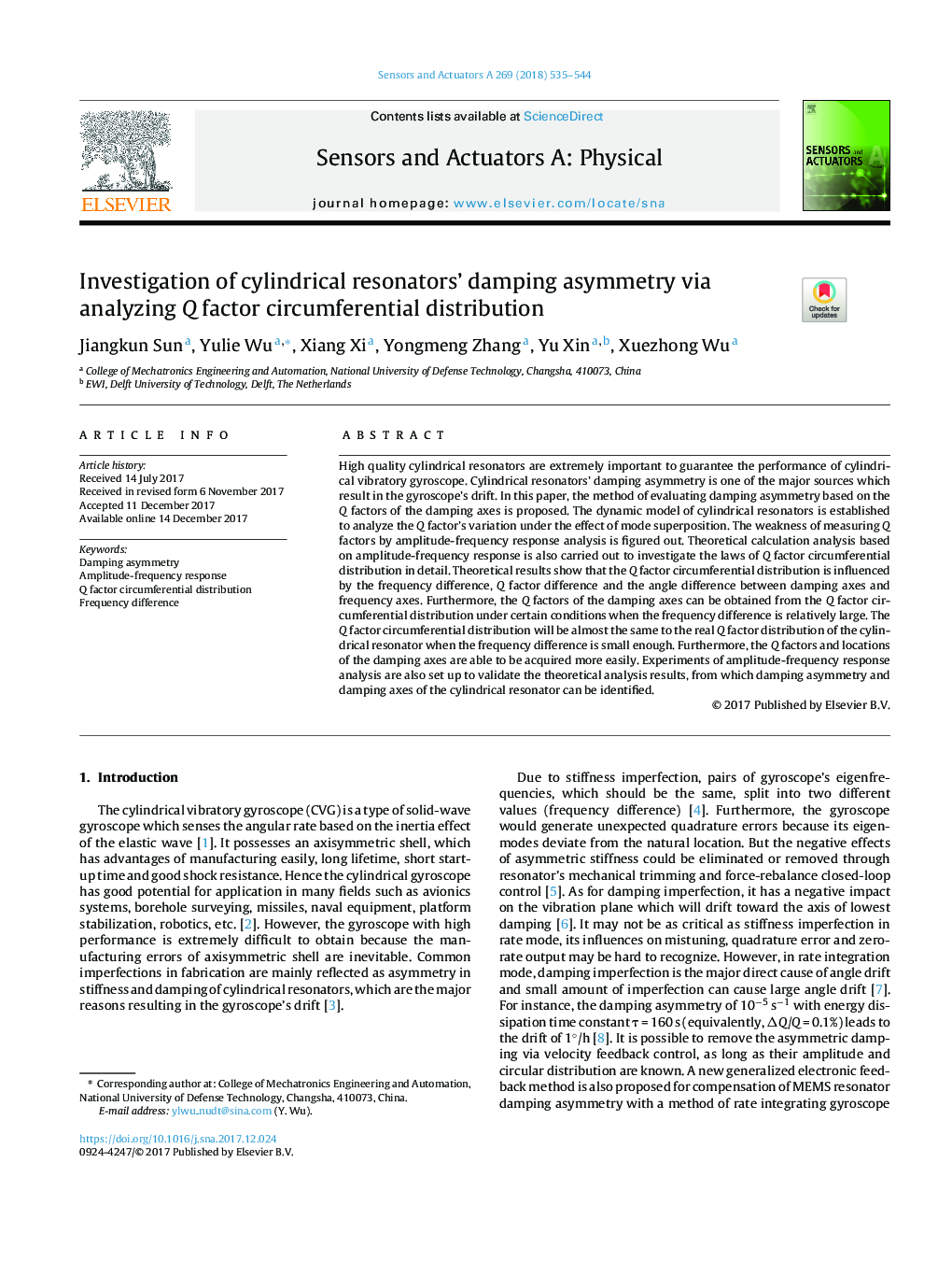 Investigation of cylindrical resonators' damping asymmetry via analyzing Q factor circumferential distribution