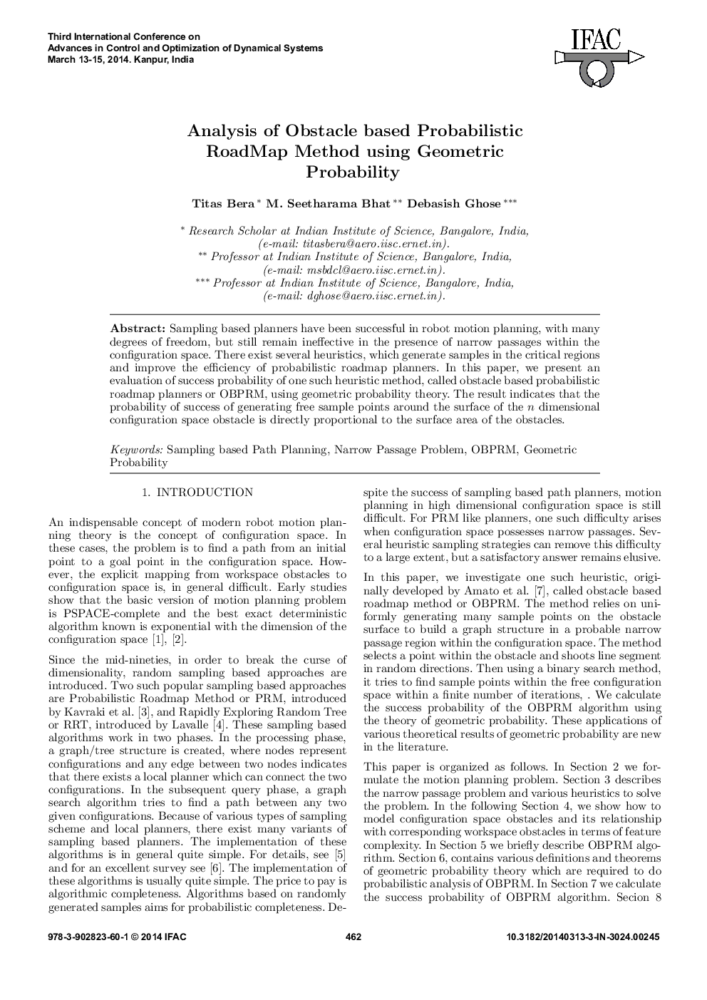 Analysis of Obstacle based Probabilistic RoadMap Method using Geometric Probability