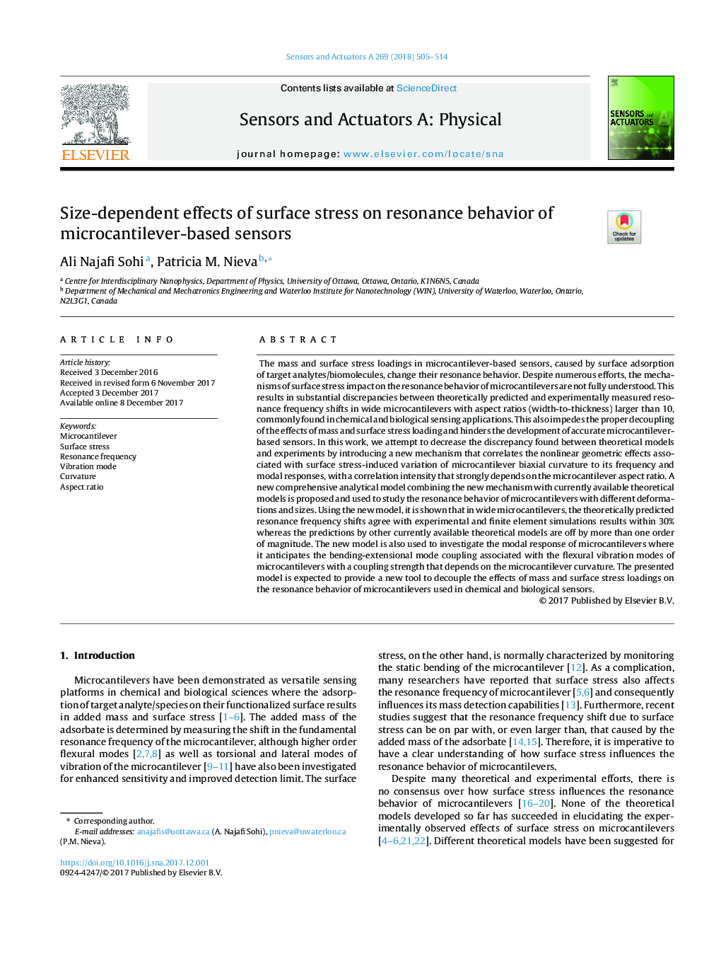 Size-dependent effects of surface stress on resonance behavior of microcantilever-based sensors