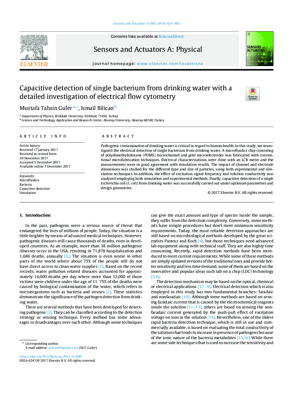 Capacitive detection of single bacterium from drinking water with a detailed investigation of electrical flow cytometry