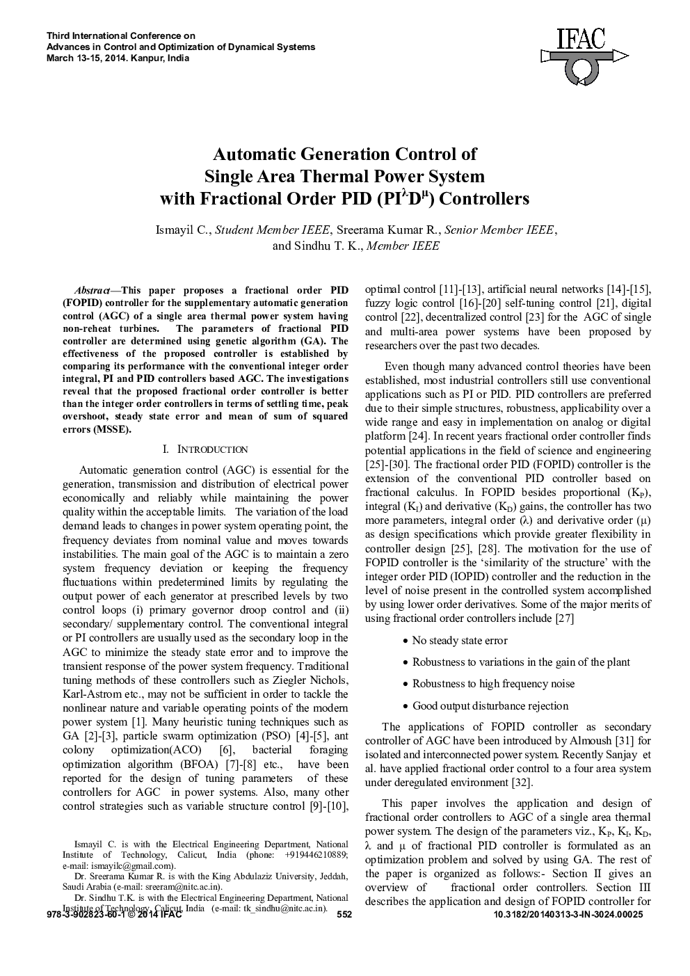 Automatic Generation Control of Single Area Thermal Power System with Fractional Order PID (PIλDμ) Controllers