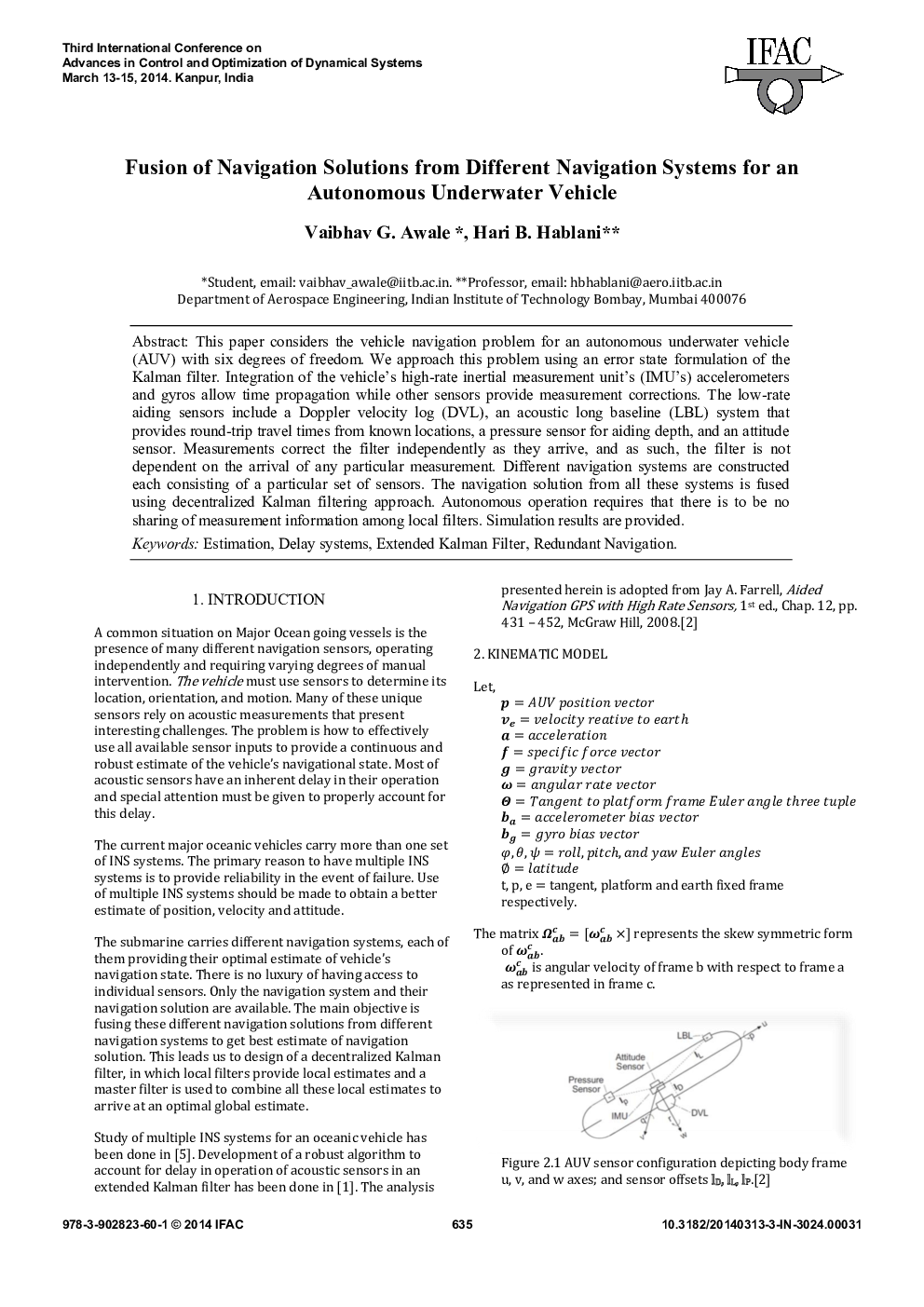 Fusion of Navigation Solutions from Different Navigation Systems for an Autonomous Underwater Vehicle